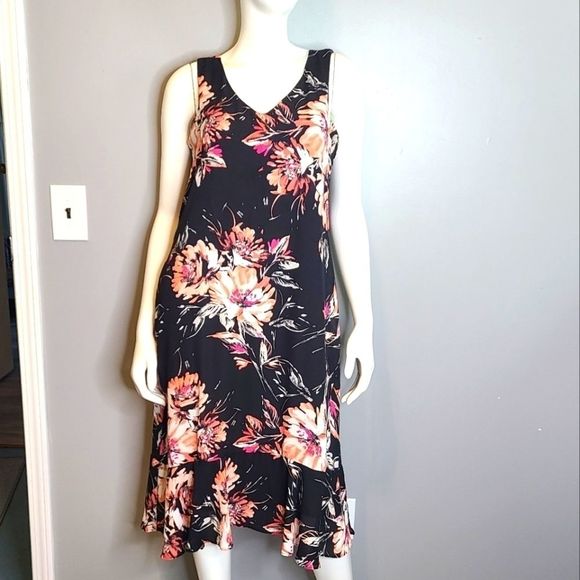 APT 9 Black Pink Floral Sleeveless Shift Dress - Picture 2 of 10